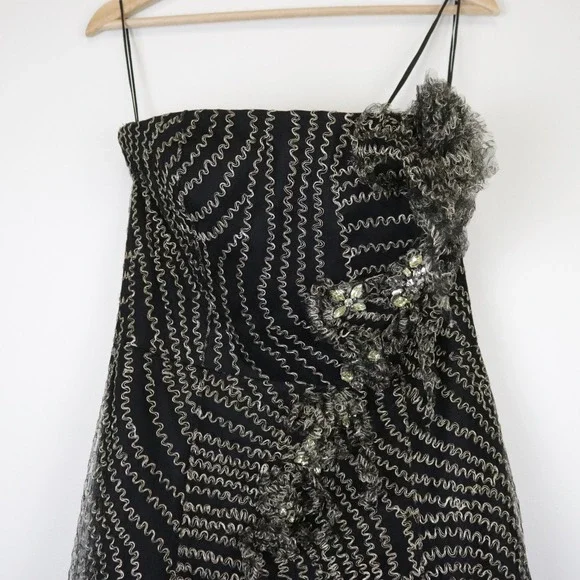 Oscar de la Renta Strapless Black Gold Metallic Swirl Gown Formal Dress Silk 8 - Picture 8 of 11